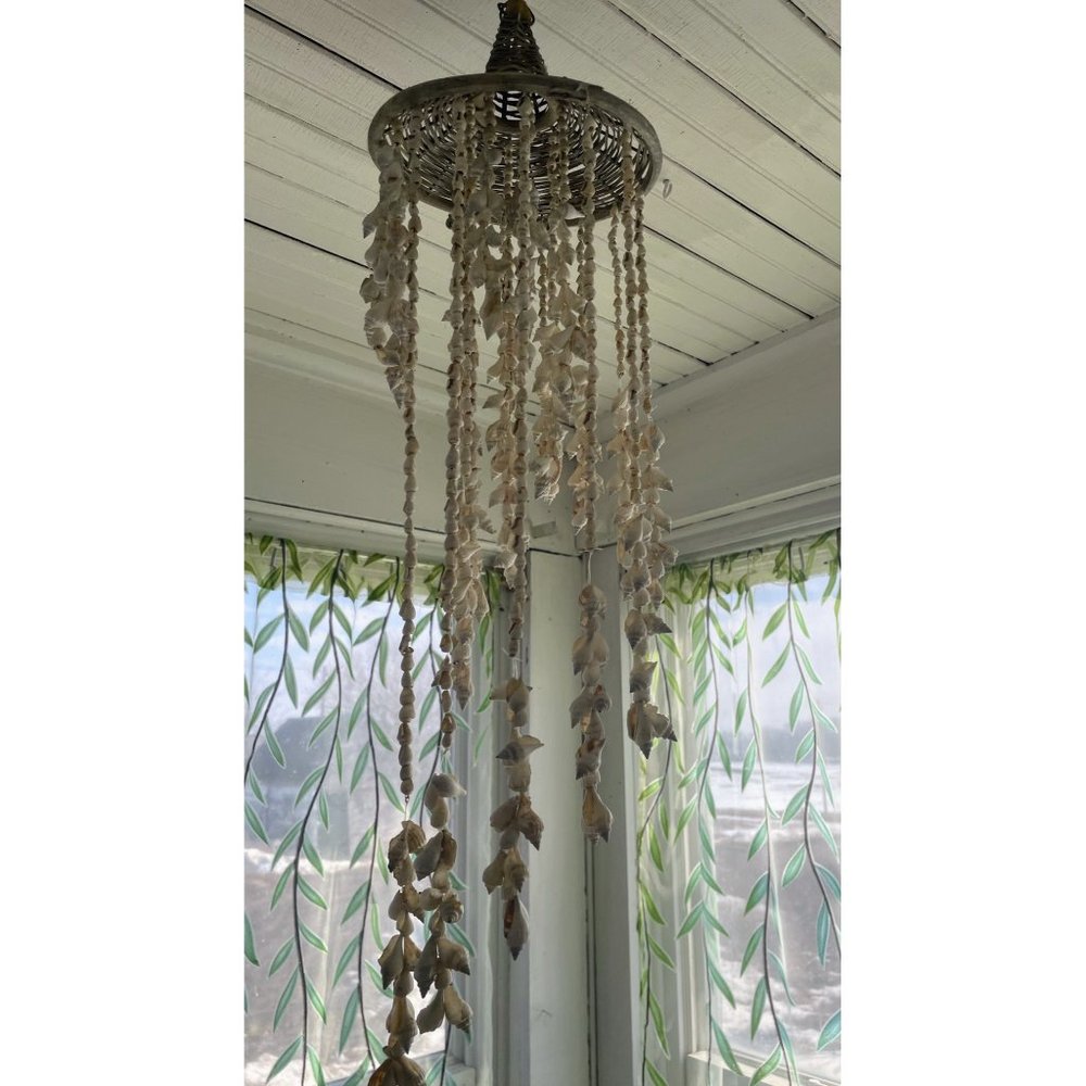 Vintage Wicker Seashell hanging Mobile Wind Chime Chandelier - Picture 3 of 16